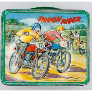 Rough Rider Metal Lunch Box Motorcycle Dirt Bikes, Vintage 1973 Aladdin